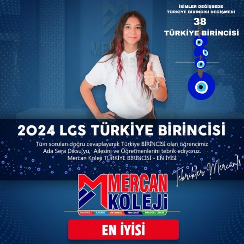 2024 LGS TÜRKİYE BİRİNCİSİ.Tebrik ediyoruz.Mercan Koleji Malatya Kampüsü EN İYİ, EN BAŞARILI