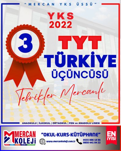 TYT Türkiye Üçüncüsü Tebrikler MERCANLI. Mercan KOLEJİ Fen Lisesi Malatya En İyi Kolej